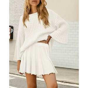 NEW SET knit oversized sweater pleated mini skirt by COMMENSE M